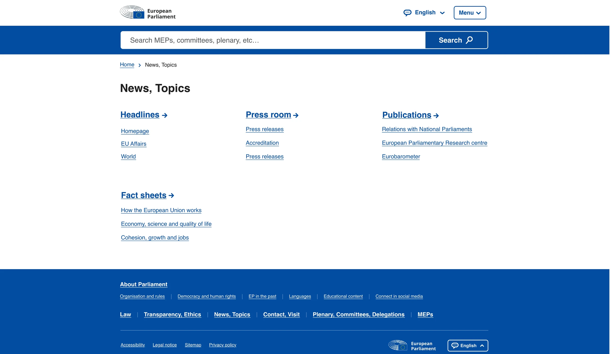 News and Topics hub with grouped, task-based sections