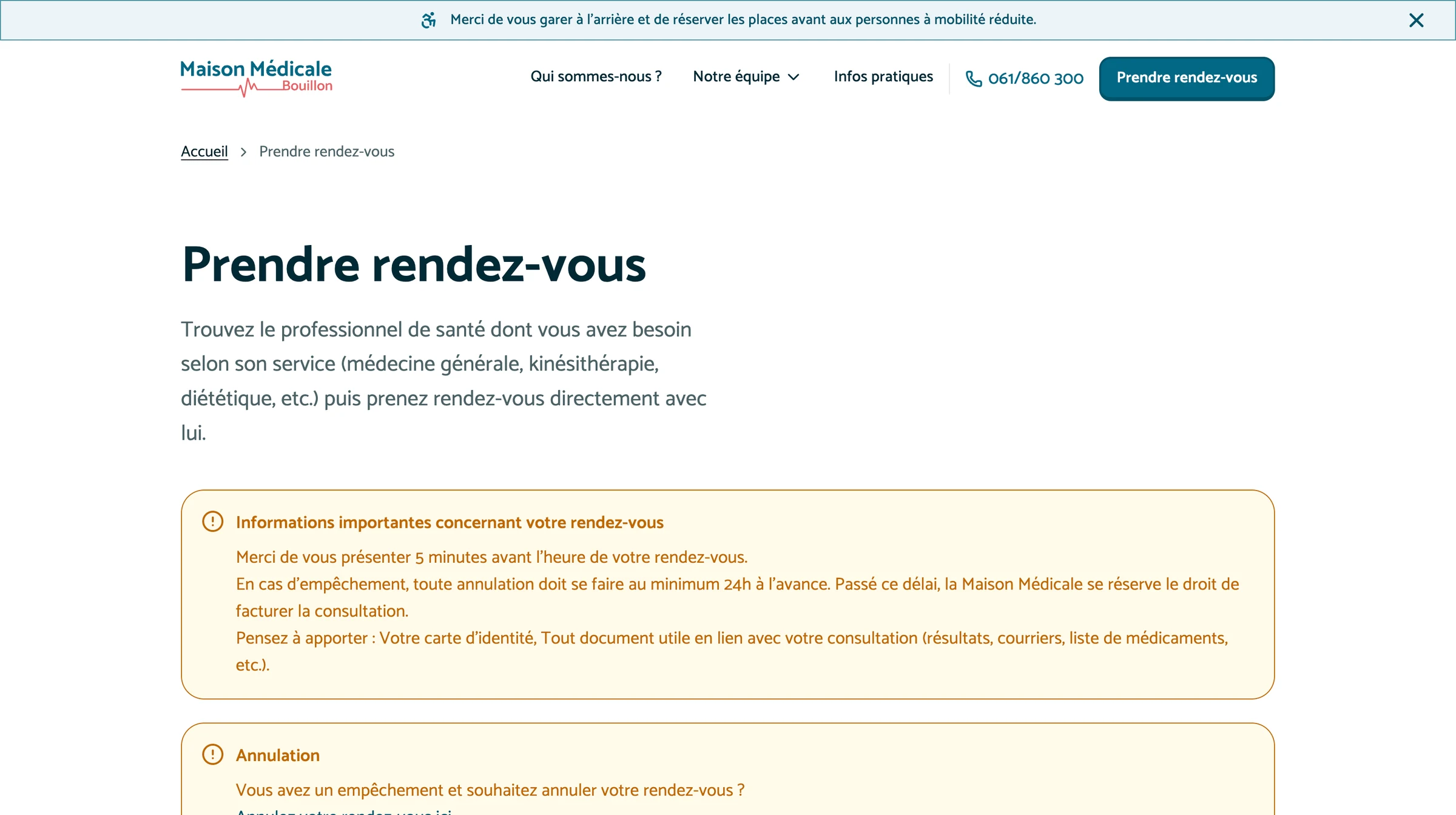 Appointment booking page